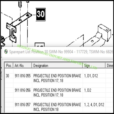 Deeltjes nr. 911816057 PROJECTILE END POSITION BREKEN Voor Sulzer weefbedrijf